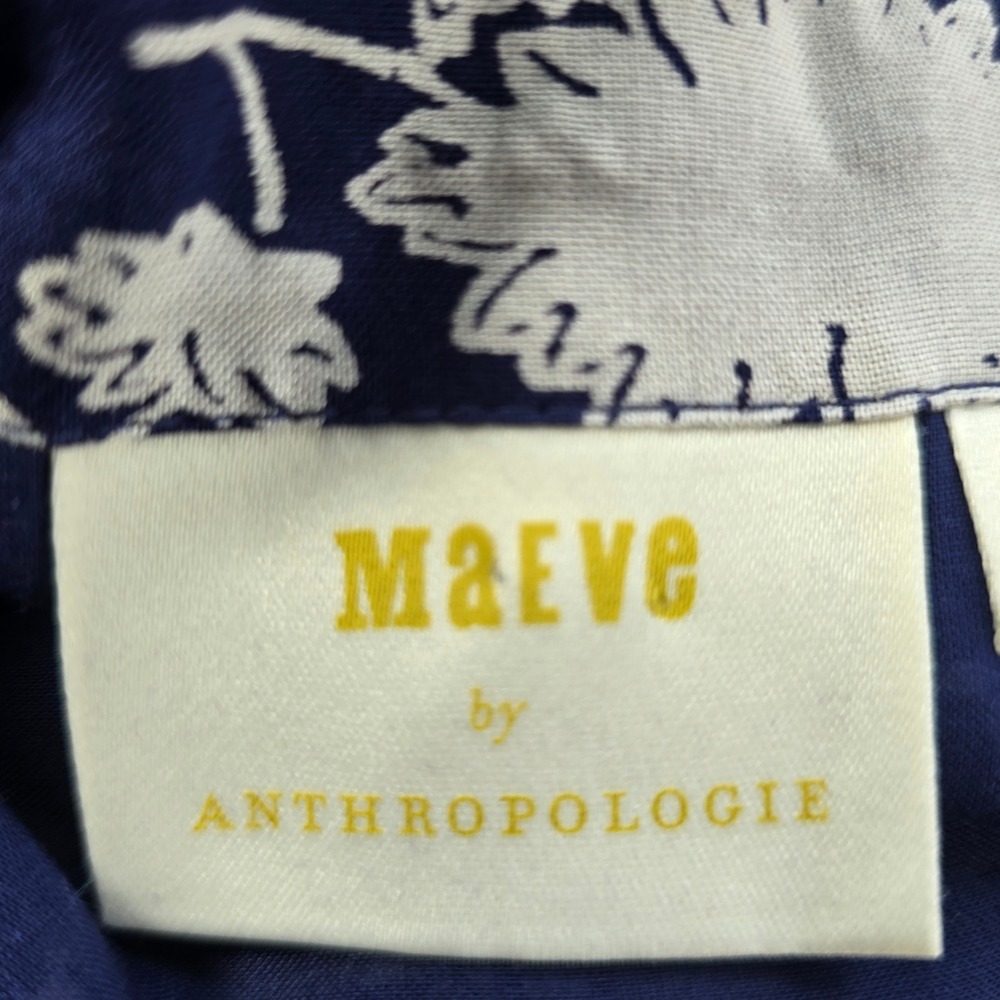 Anthropologie Maeve Motif Floral Midi Dress Size 12 Blue White Short Sleeve Boho - Picture 3 of 14